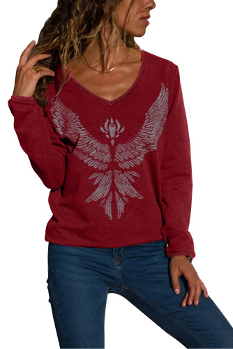 Burgundy Eagle Spread Wing Print Pullover