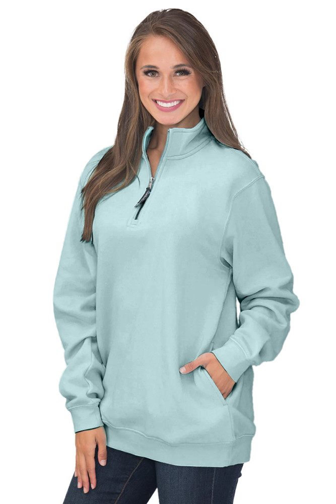 Light Blue Pocket Style Quarter Zip Sweatshirt