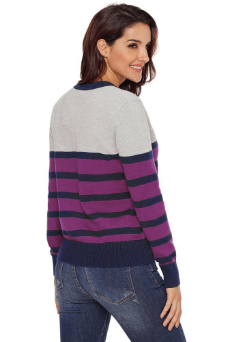 Plum Striped Grey Fuchsia Lightweight Knitted Cardigan