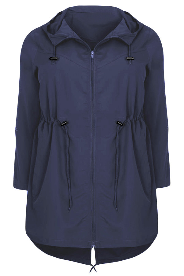 Navy Plus Size Pocket Parka Jacket