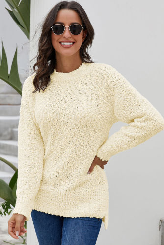 White Cozy Fall Popcorn Pullover Sweater