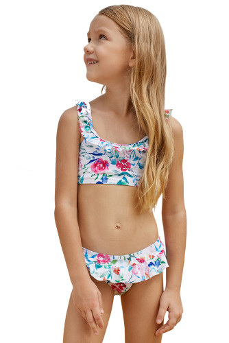 Cute Frill Printed Little Girls Bikini