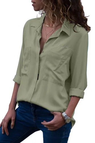 Army Green Covered Placket Button Down Shirt