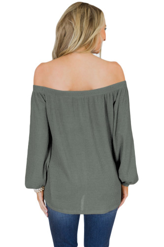 Sage Green Button Front Tie Detail Off Shoulder Top
