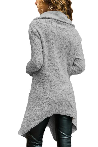 Womens Gray Zippered Shawl Collar Jacket