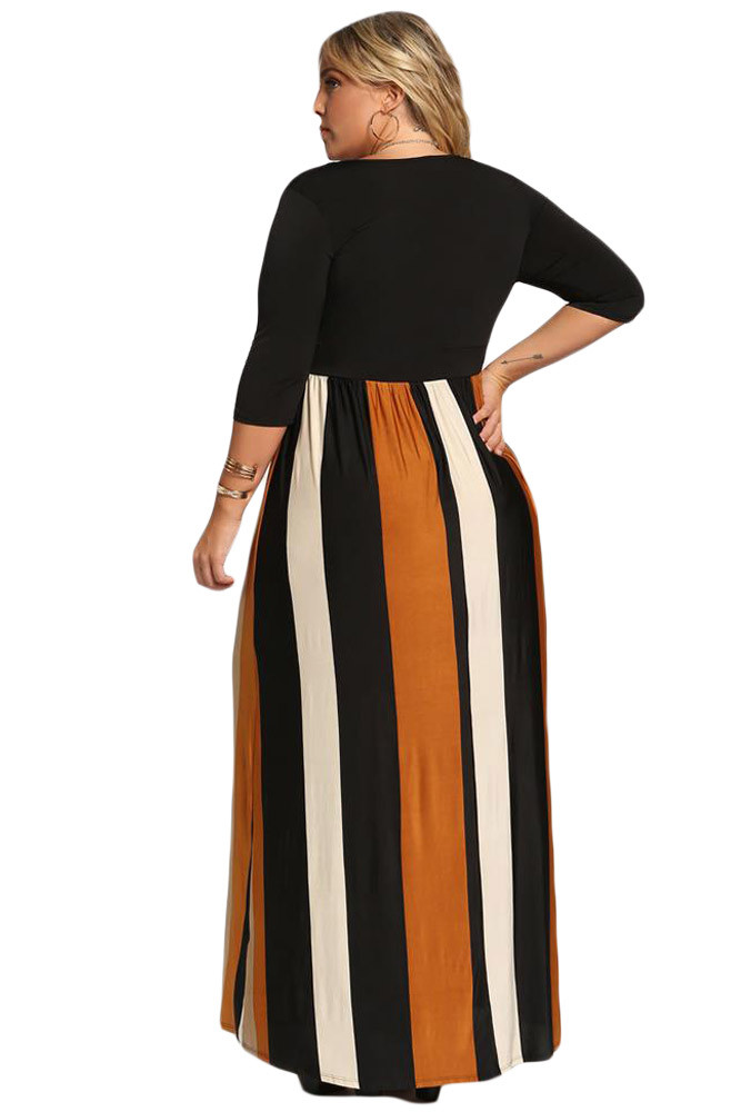 Mustard Color Blocked Skirt Plus Size Maxi Dress