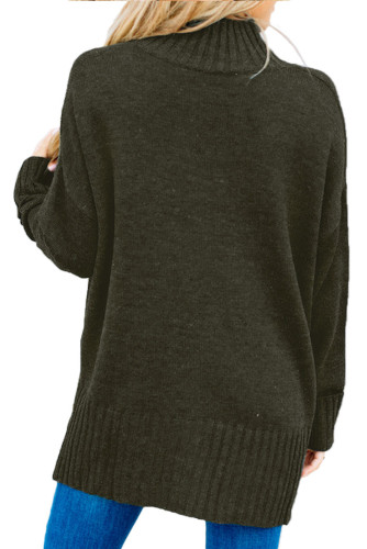 Khaki Green Turn-up Sleeve Turtle Neck Sweater
