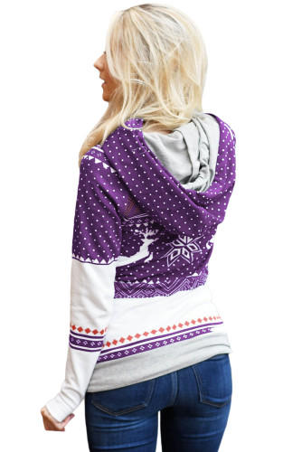 Purple Snow Reindeer Double Hooded Sweatshirt