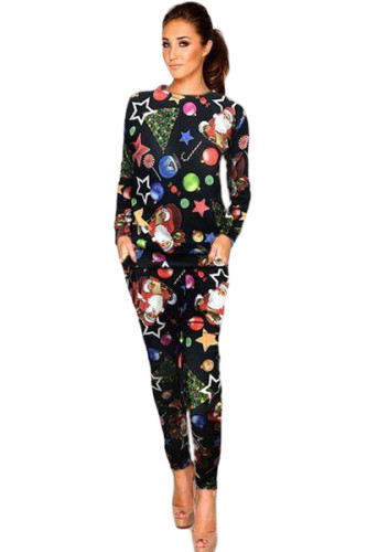 Santa and Ornament Black 2pcs Christmas Tracksuit