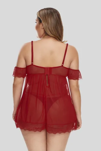 Plus Size Off The Shoulder Red Babydoll