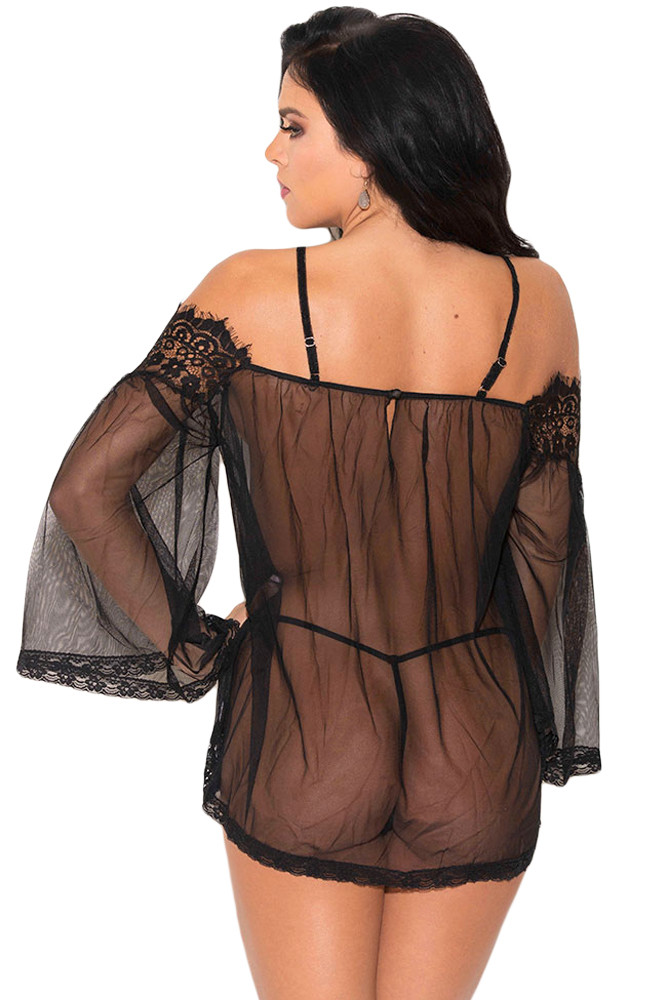 Black Lace Mesh Strappy Chemise