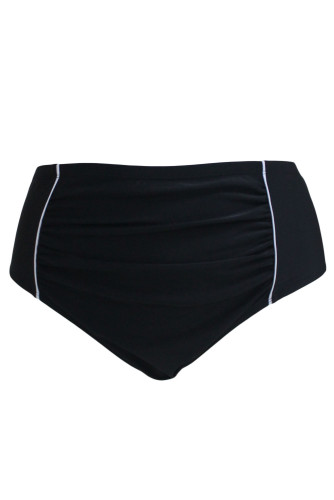 White Piping Stripes Accent Black High Waist Swim Briefs