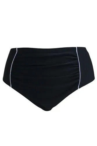 White Piping Stripes Accent Black High Waist Swim Briefs