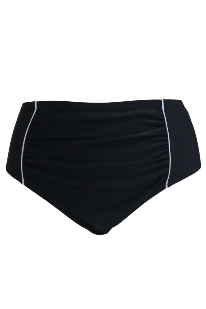 White Piping Stripes Accent Black High Waist Swim Briefs