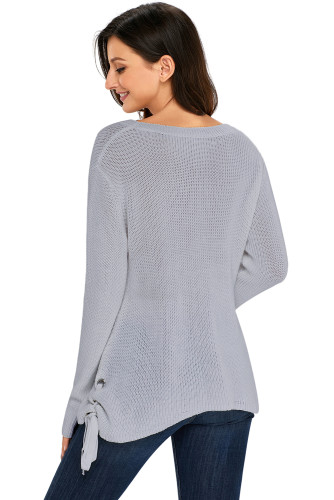 Gray Long Sleeve Lace up Sided Sweater