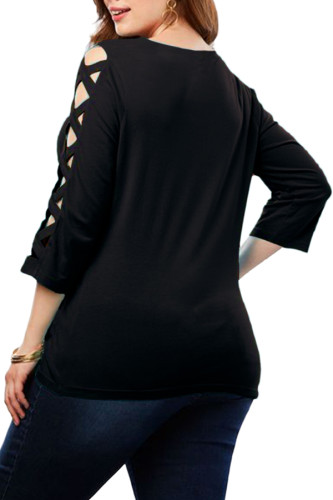 Black Lattice Quarter Sleeved Plus Size Top