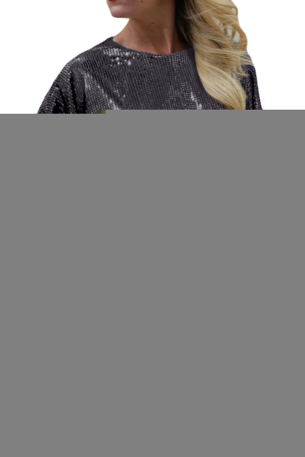 Black Oversized Caftan Mini Dress In Sequin