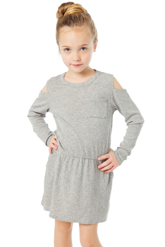 Gray Girl's Long Sleeve Cold Shoulder Dress