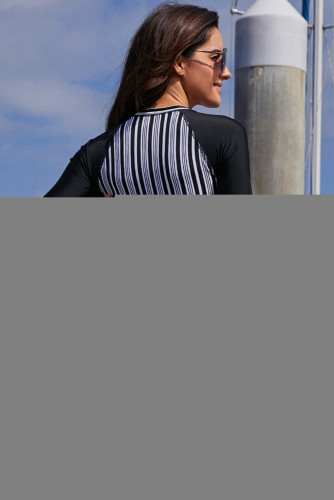 Striped Colorblock Long Sleeve Tankini Top