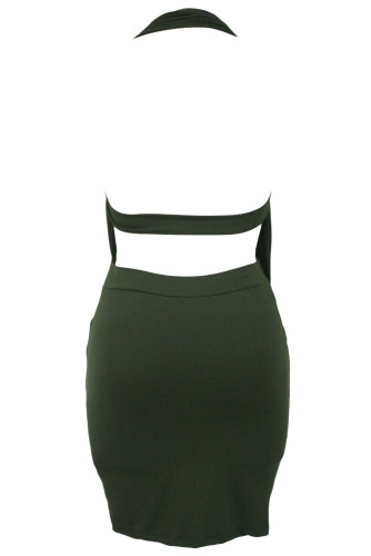 Olive Daring Plunge Ruched Halter Dress