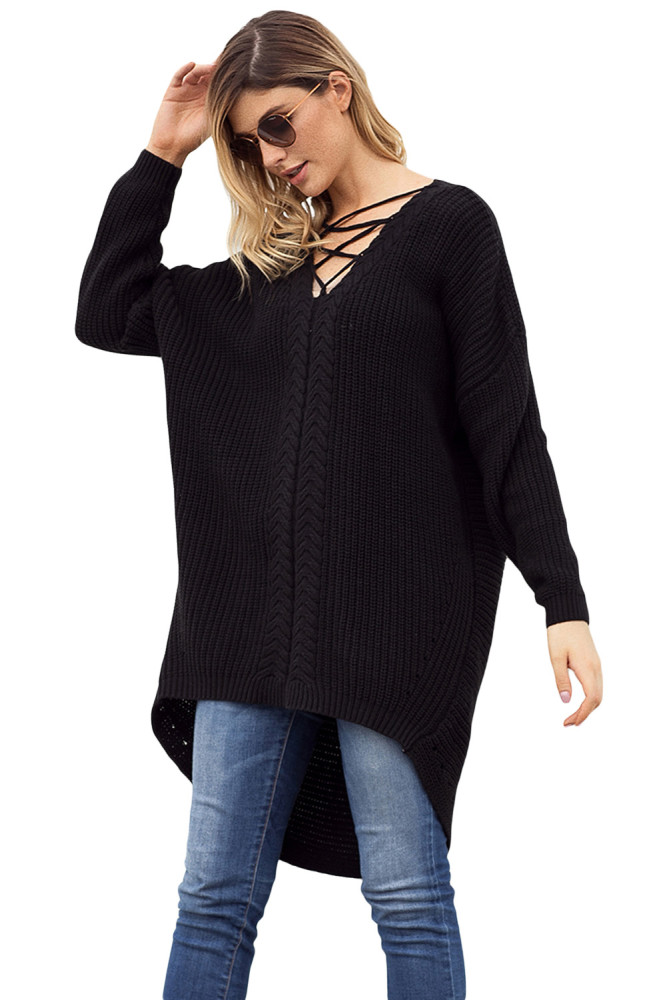 Black Crisscross Oversize Sweater