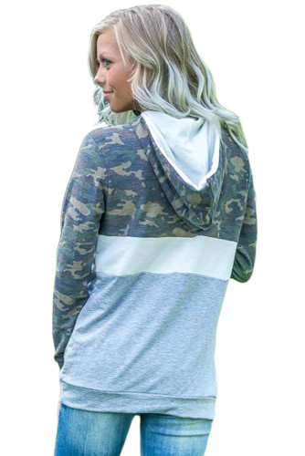 Camo White Gray Color Block Hoodie