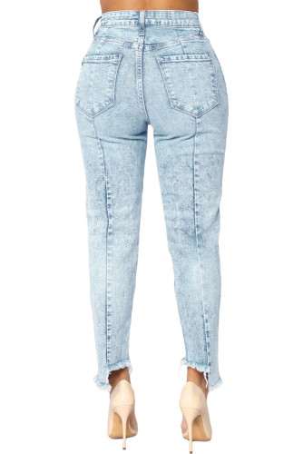 Acid Wash Designful Seam Accent Raw Hem Jeans