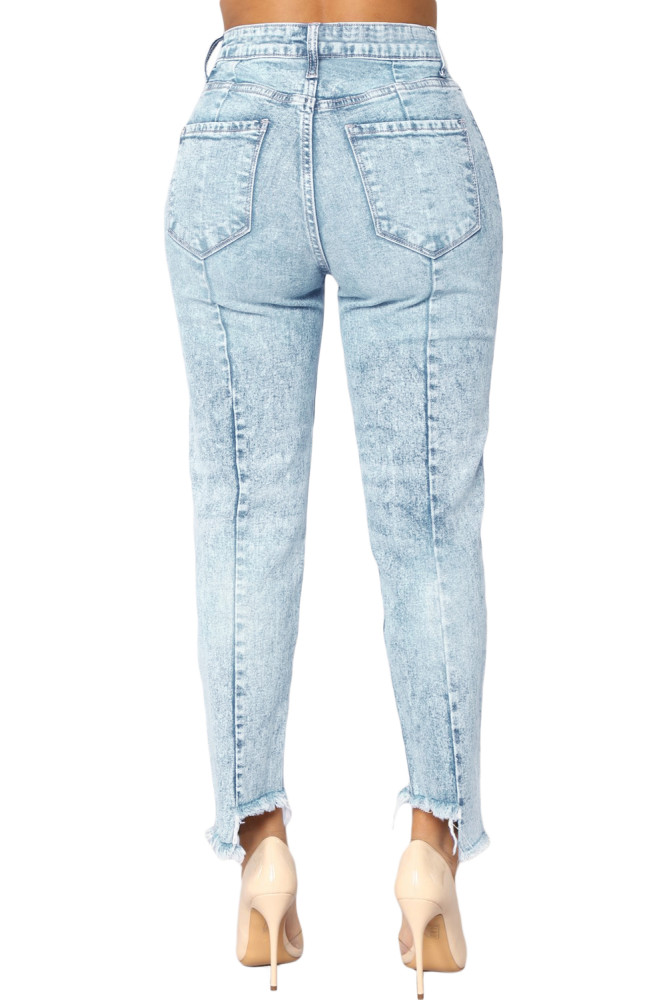 Acid Wash Designful Seam Accent Raw Hem Jeans