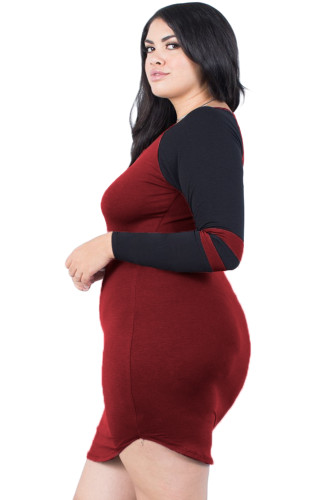 Burgundy Black Plus Size Sporty Striped Dress