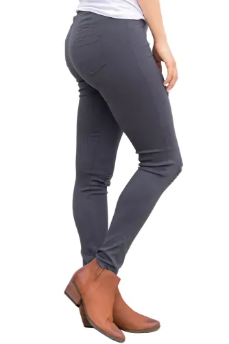 Gray Distressed Front Stretch Denim Pants