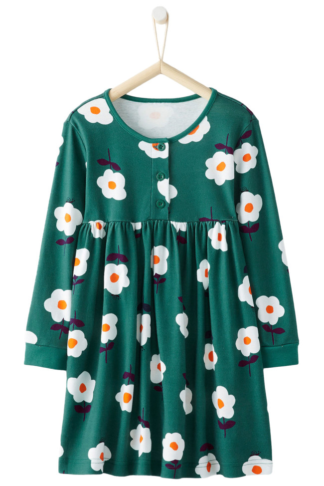 Little Flower Allover Green Flared Girl Dress