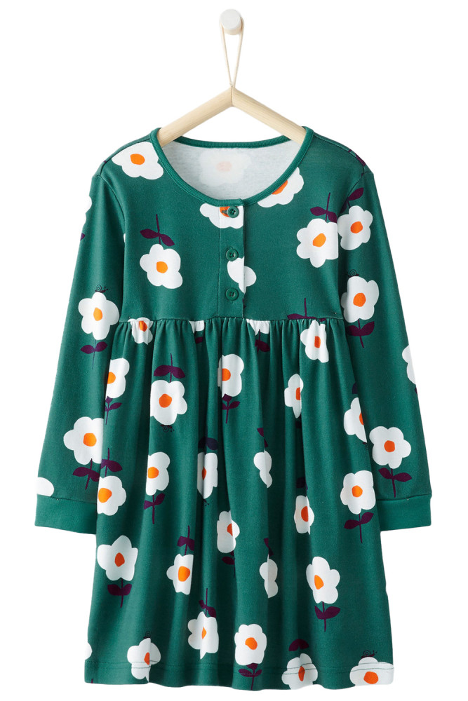Little Flower Allover Green Flared Girl Dress
