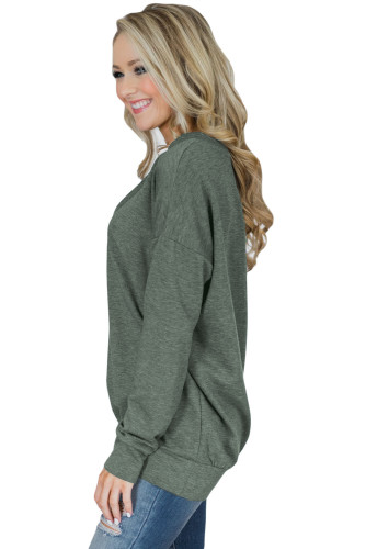 Green V Neck Criss Cross Long Sleeve Sweatshirt
