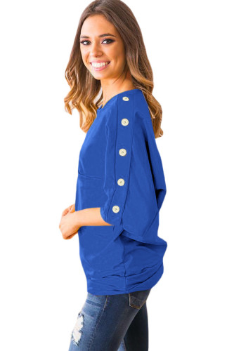 Blue Button up Shift Top with Pocket
