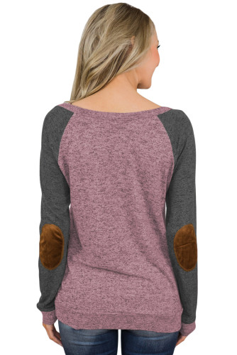 Marble Pink Elbow Patch Long Sleeve Top