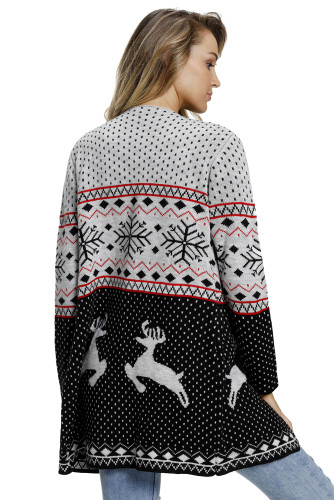 Reindeer in the Snow Gray Black Blocked Christmas Cardigan