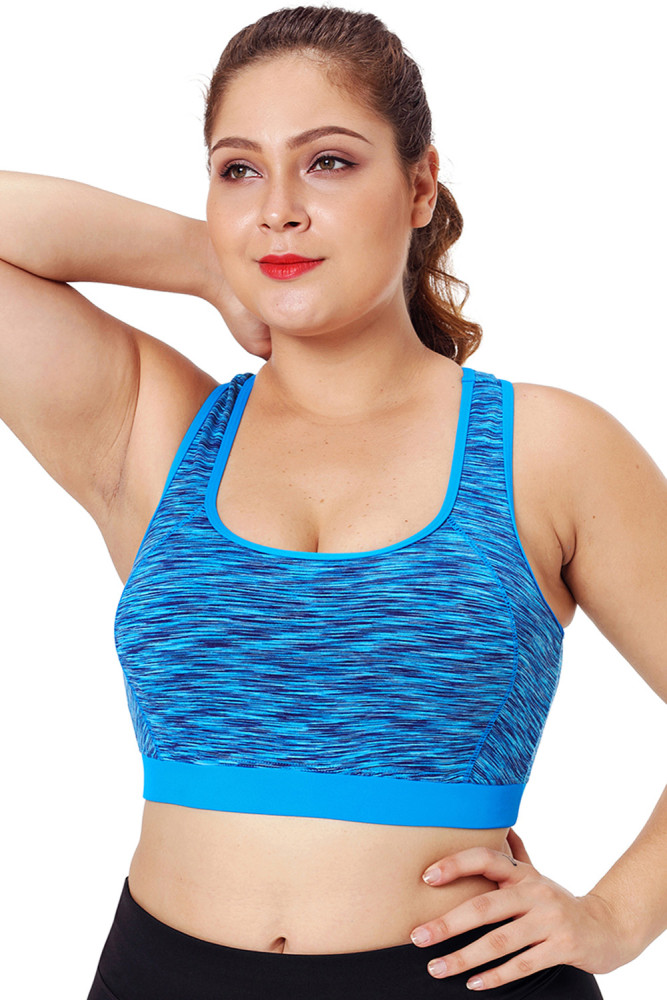 Blue Piping Trim Racerback Workout Bra