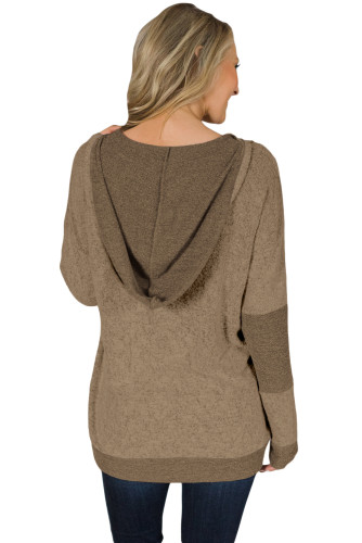 Brown V Neck Patchwork Design Hoodie