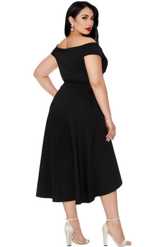 Black Plus Size Dip Hem Knot Front Evening Dress