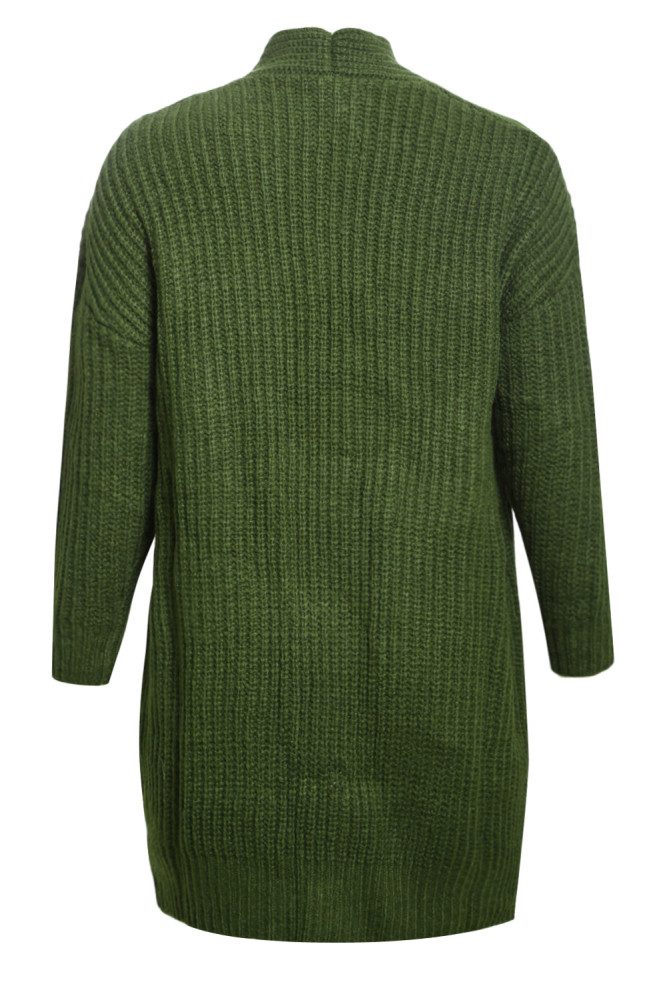 Army Green Pocketed Cable Knit Cardigan