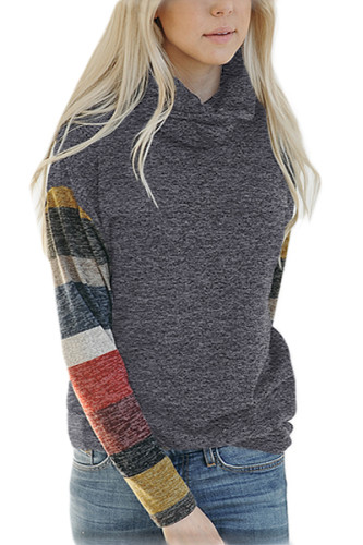 Color Blocked Long Sleeve Taupe Cowl Neck Sweatshirt
