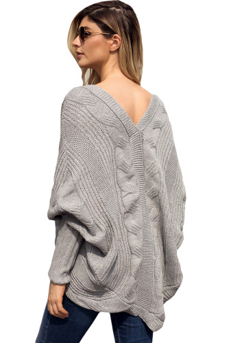 Gray Luxe Cable Knit Open Front Cardigan