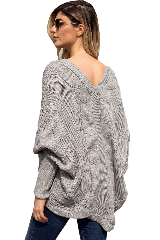 Gray Luxe Cable Knit Open Front Cardigan