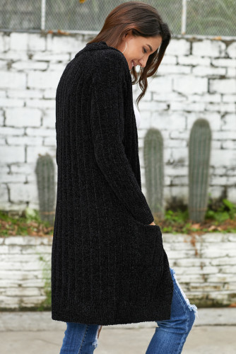 Black Velvet Chenille Cardigan for Women