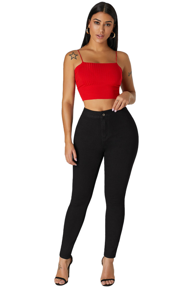 Black High Waist Skinny Jeans with Round Pockets