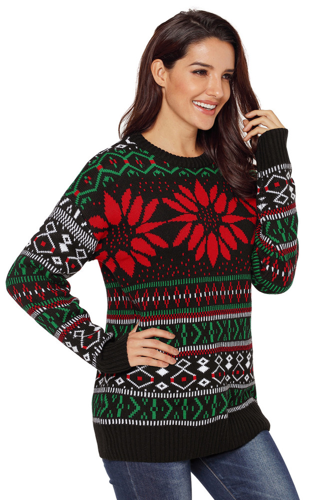 Graphic Red Flower Front Christmas Sweater