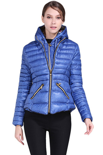 Blue Hooded Cotton Jacket with Zipped Pockets