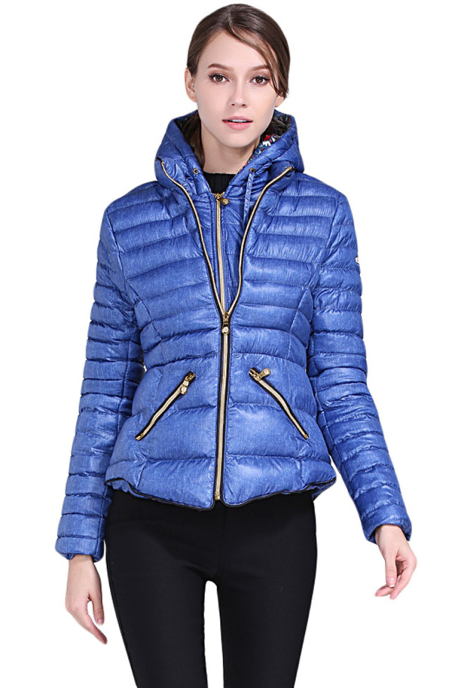 Blue Hooded Cotton Jacket with Zipped Pockets