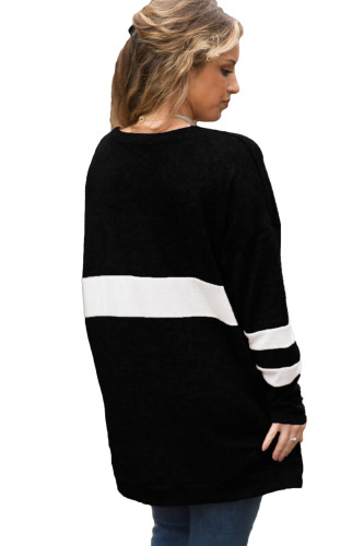Black V Neck Chunky Stripe Sweatshirt