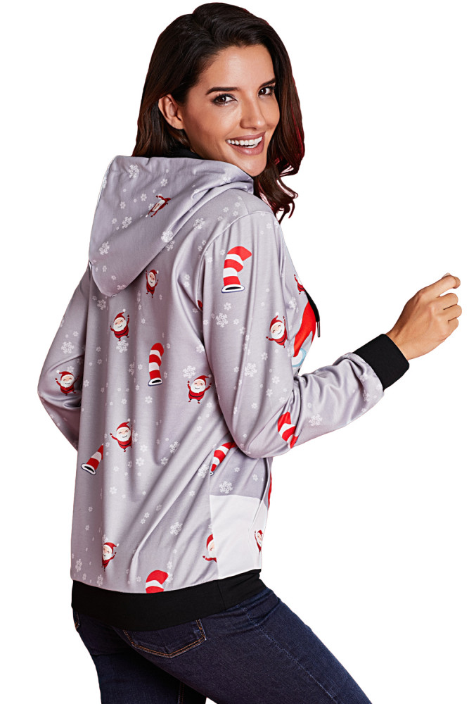 Gray Christmas Pullover Funky Pattern Hoodie